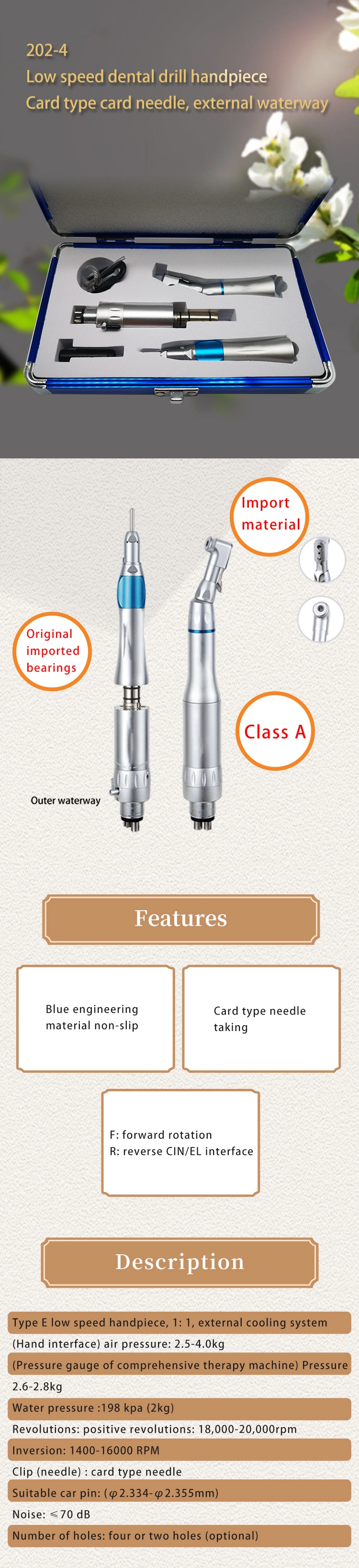 Electric 2/4 Holes Dental Low Speed Handpiece Kits