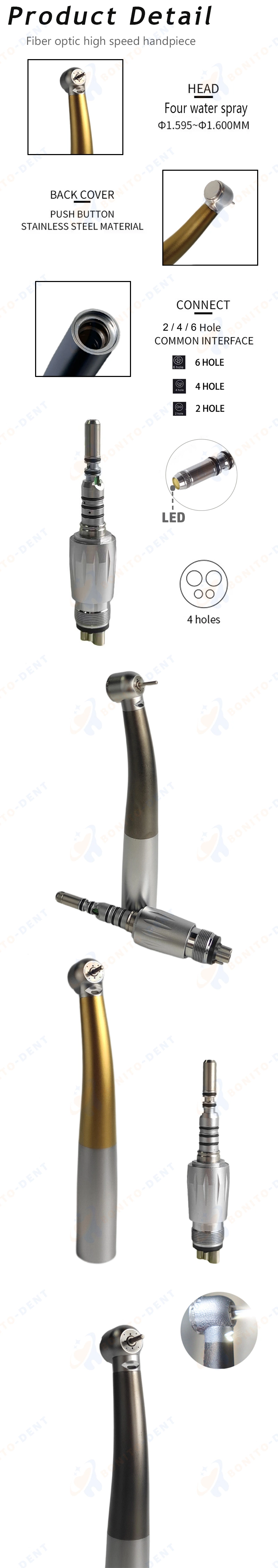 Dental Standard Head Quadruple Water Spray Fiber Optic High Speed Quick Coupling Handpiece